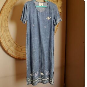 Denim dress by Vintage Country Wear Denim Embroidered Blue Dress Large